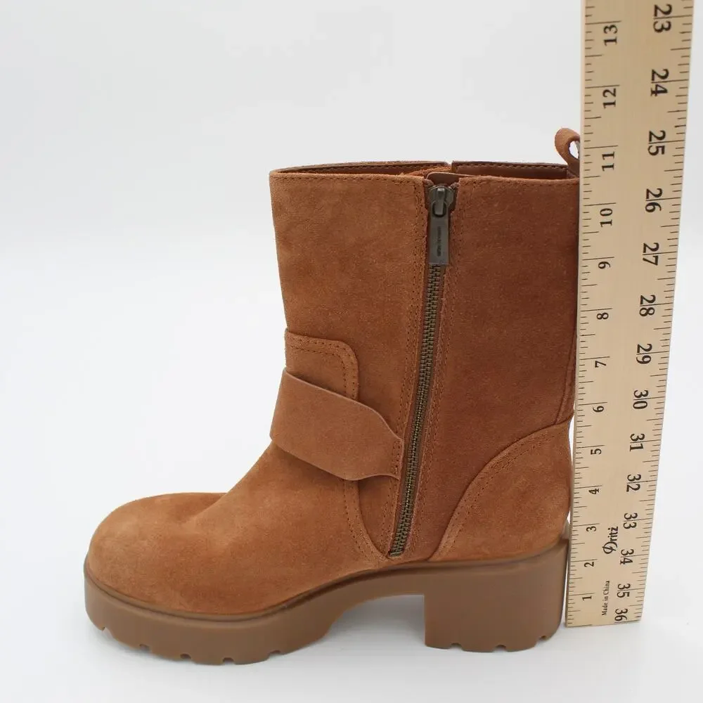 Michael Kors Boots Womens 10 Brown Suede Leather Zip Chunky Heel Lug Sole